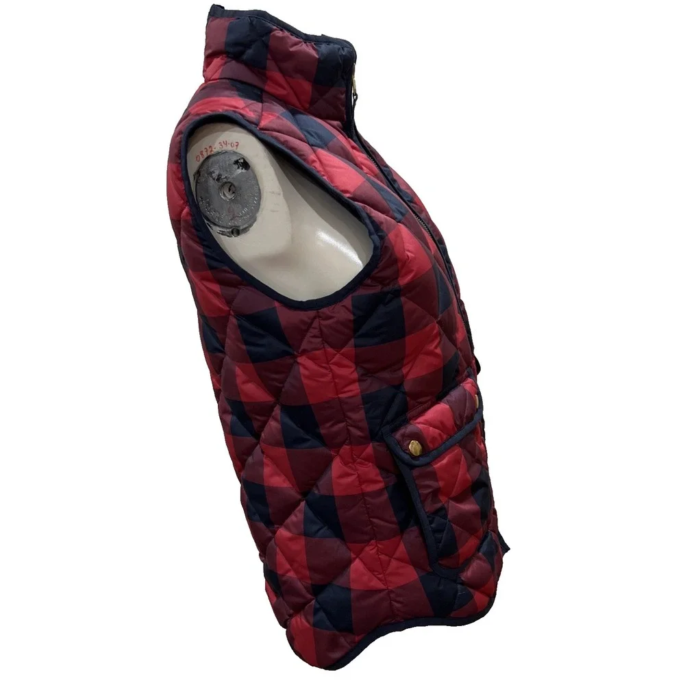J. CREW Excursion Puffer Down Vest Tartan Buffalo Plaid Red Navy B0255  XS